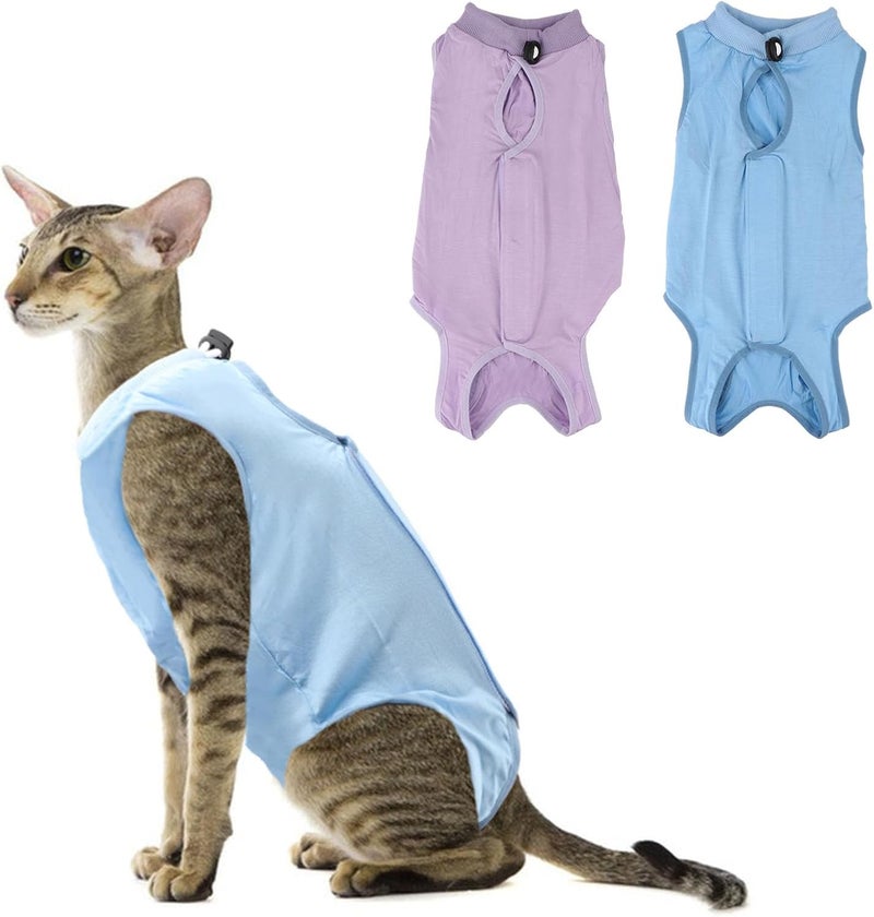 Reshiho 2PCS Cat Recovery Suit - Breathable Cat Surgical Recovery Suit, Onesie for Cats After Surgery Recovery, Alternative Cone of Shame Abdominal Wound Skin Wear Protection (Light Blue+Light Purple, L) - Image 1